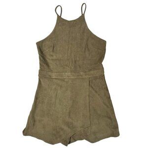 HYFVE HYFVE HYFVE Womens Faux Suede Romper Medium Green‎ Skirt Overlay Stretch